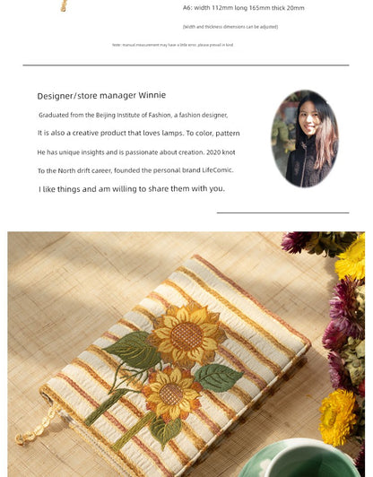 Life Comic Sunflower Embroidery A5B6A6 Handmade Cloth Book Cover Journal Book Sleeve Book Protector Cultural and Creative Gift