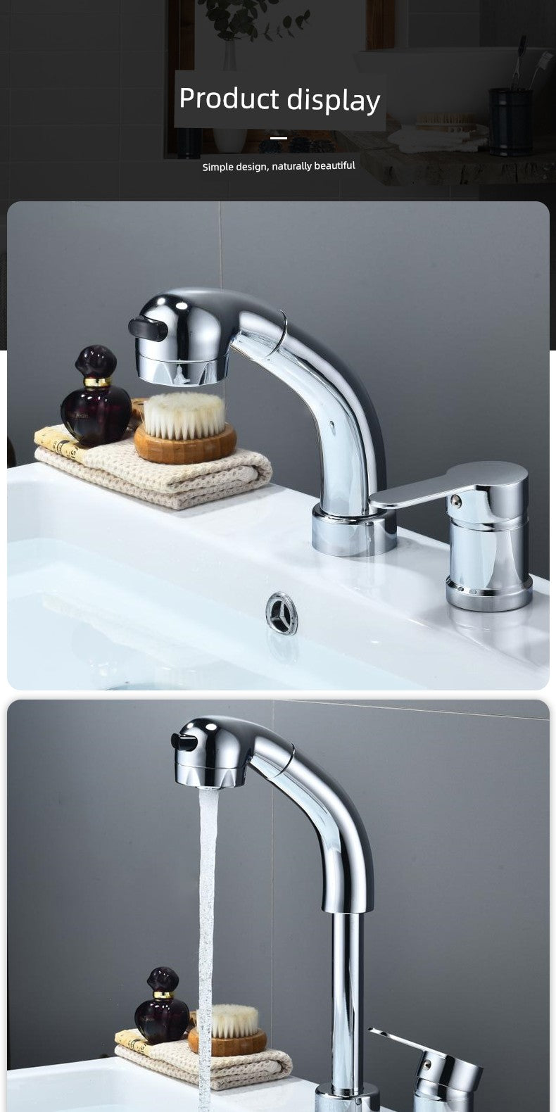 Shampoo Bed with Separate Double-Hole Pull-Out Basin Faucet, Retractable Adjustable Basin, Washbasin Hot and Cold Water Faucet