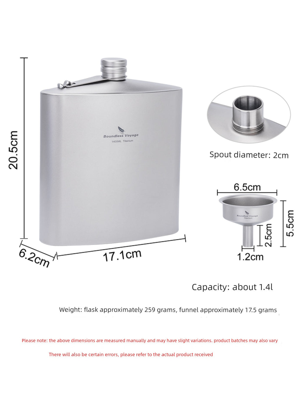 Biwei Pure Titanium Flask Large Capacity Portable Outdoor Water Bottle Home Car Flat Liquor Bottle Square Open Flame