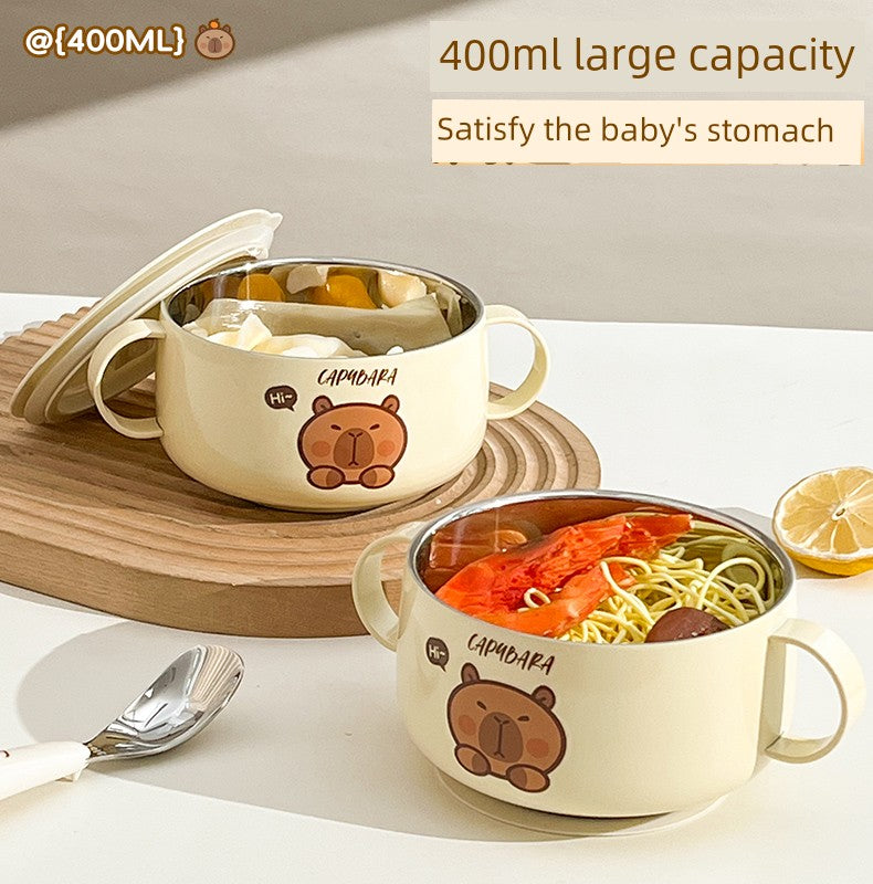 Kapibala Baby Double-Eared Bowl 316 Stainless Steel Kidsren's Bowl Milk Bowl Breakfast Small Bowl Fruit Bowl Eating Bowl