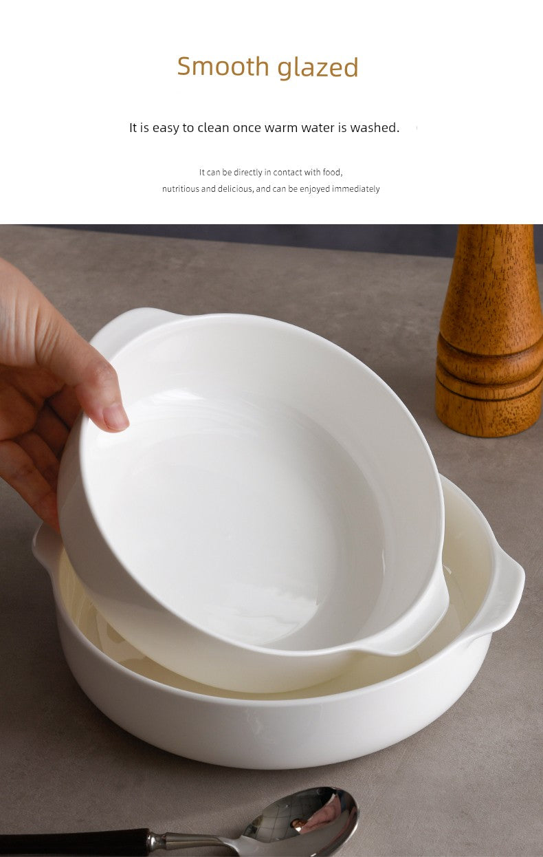 Bone China Double-Handle Steaming Bowl for Egg Custard, Microwaveable Steaming Bowl with Lid, Ceramic Food-Grade Japanese-Style Household Underglaze Color