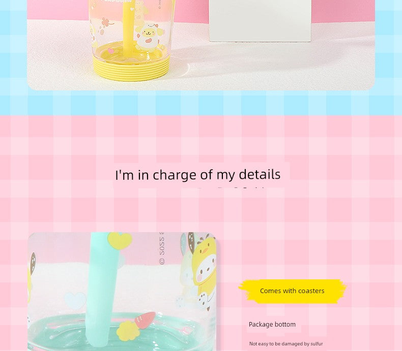 Miniso Sanrio Straw Cup with Strap, Plastic Cup, Pochacco Cinnamoroll Portable Water Cup