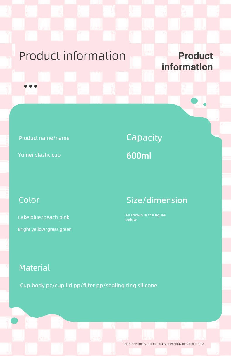 Miniso Large-Capacity Water Cup for Women, High-Looking Student, High-Temperature Resistant Plastic Cup with Straw, Portable Summer New Model