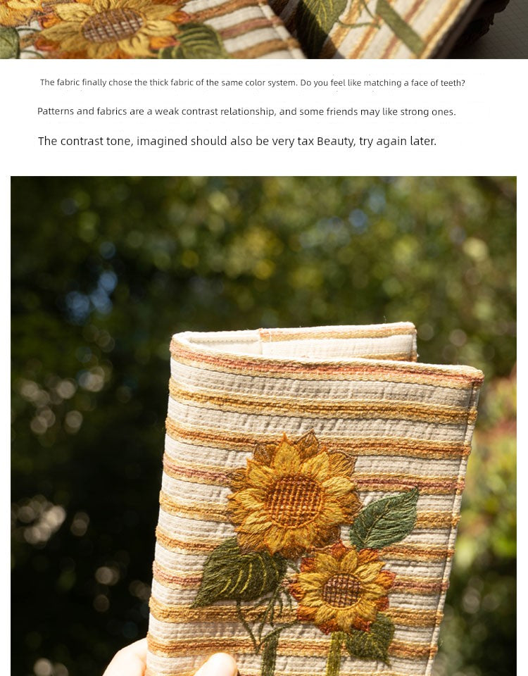 Life Comic Sunflower Embroidery A5B6A6 Handmade Cloth Book Cover Journal Book Sleeve Book Protector Cultural and Creative Gift
