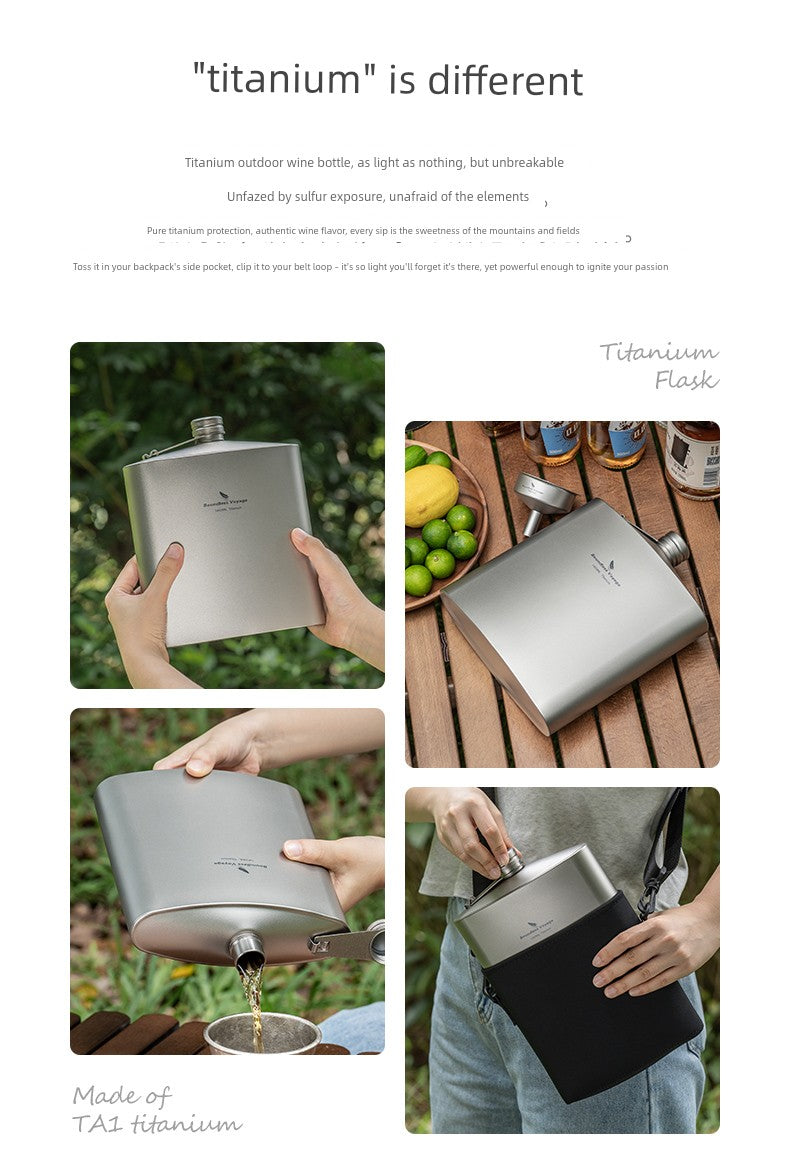 Biwei Pure Titanium Flask Large Capacity Portable Outdoor Water Bottle Home Car Flat Liquor Bottle Square Open Flame
