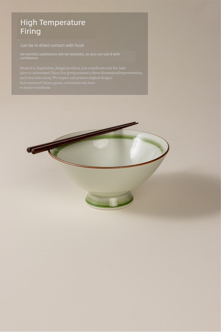 Handmade Gold-Inlaid Ceramic Bowl with High Rim, Suitable for Home Use, Ceramic Rice Bowl, Salad Bowl, Ramen Bowl, Commercial Use