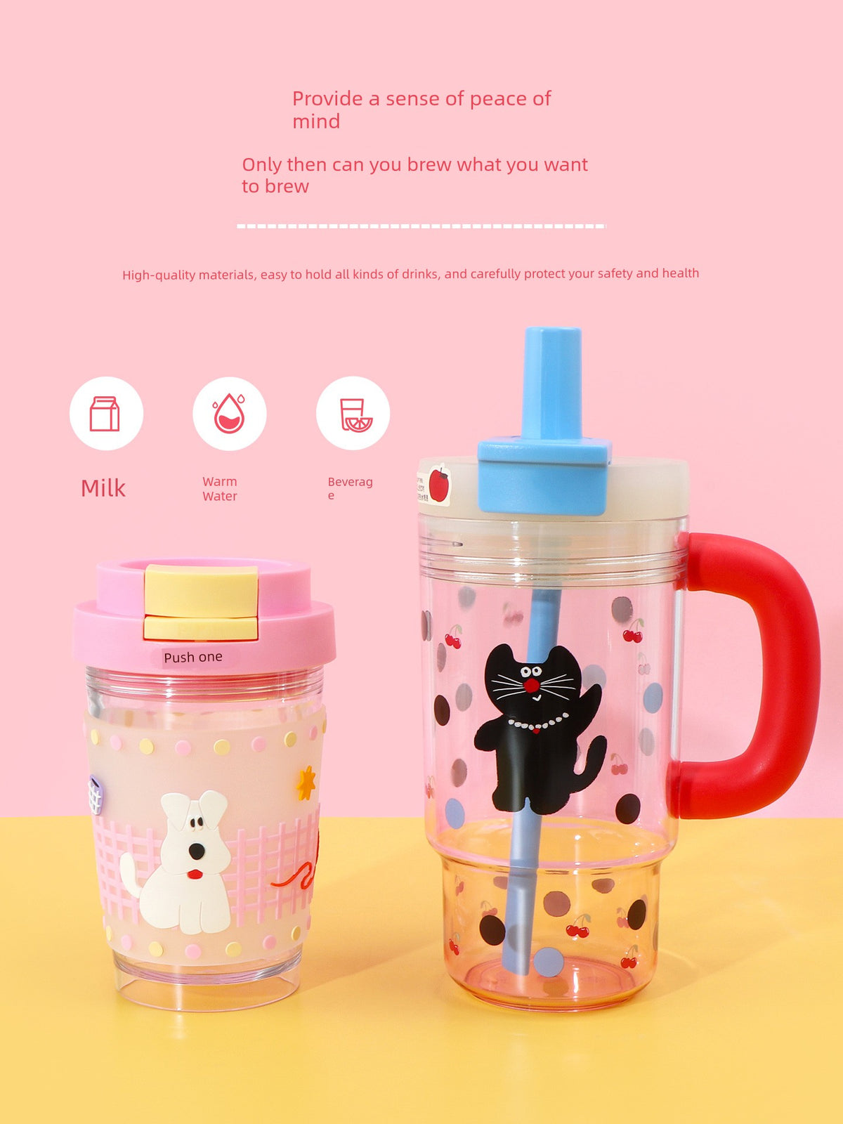 Miniso Apple Puppy Cold Brew Coffee Cup Cute Summer Water Cup Student Handle Ice Cup