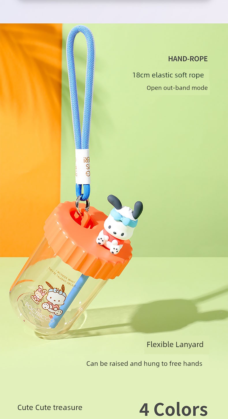 Miniso Sanrio Straw Cup with Strap, Plastic Cup, Pochacco Cinnamoroll Portable Water Cup