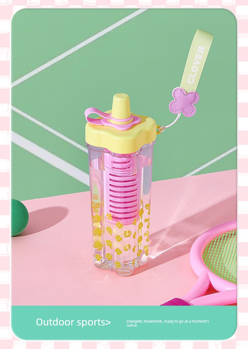 Miniso Large-Capacity Water Cup for Women, High-Looking Student, High-Temperature Resistant Plastic Cup with Straw, Portable Summer New Model