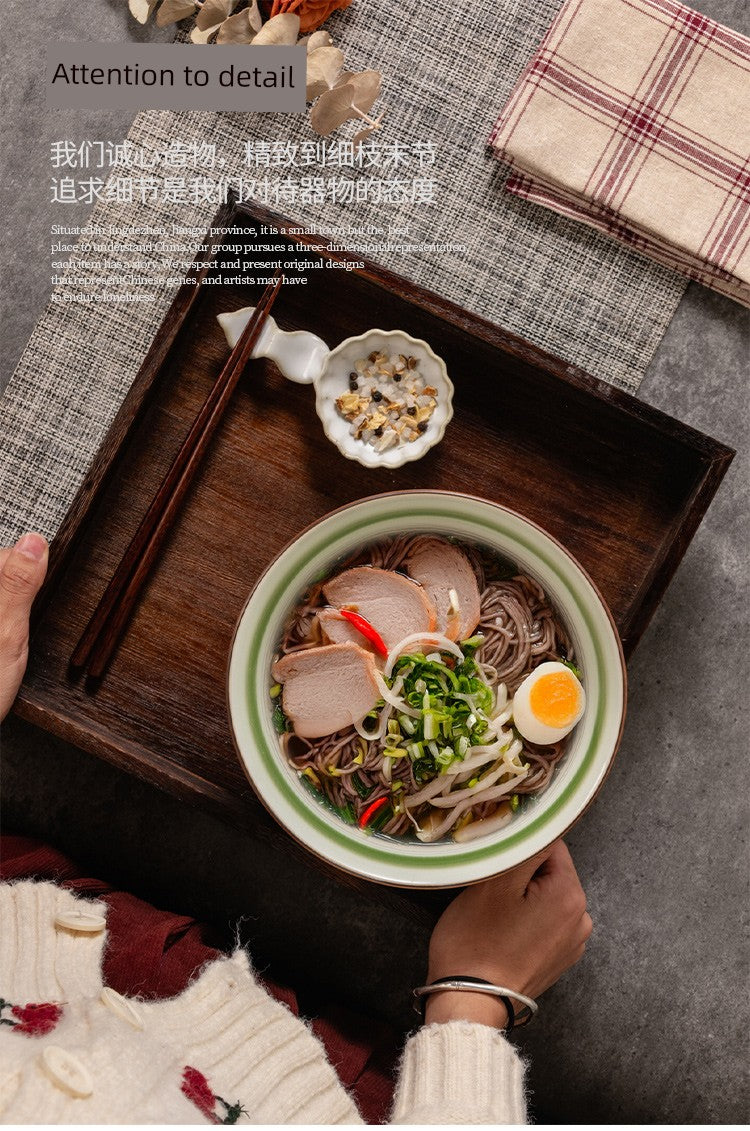Handmade Gold-Inlaid Ceramic Bowl with High Rim, Suitable for Home Use, Ceramic Rice Bowl, Salad Bowl, Ramen Bowl, Commercial Use
