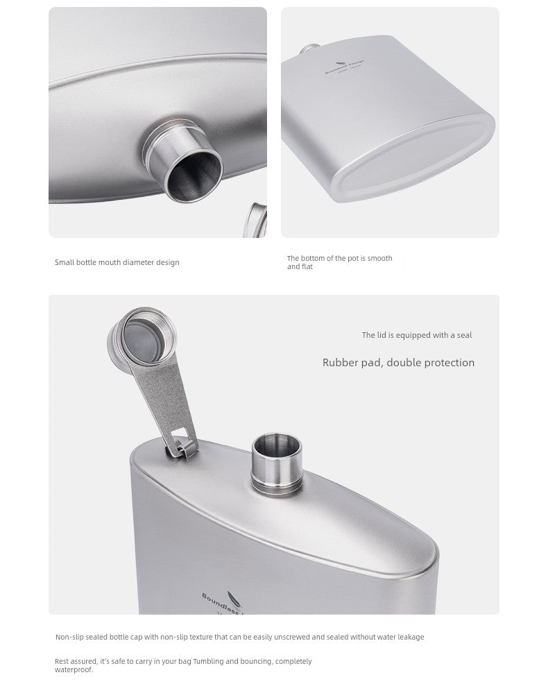 Biwei Pure Titanium Flask Large Capacity Portable Outdoor Water Bottle Home Car Flat Liquor Bottle Square Open Flame