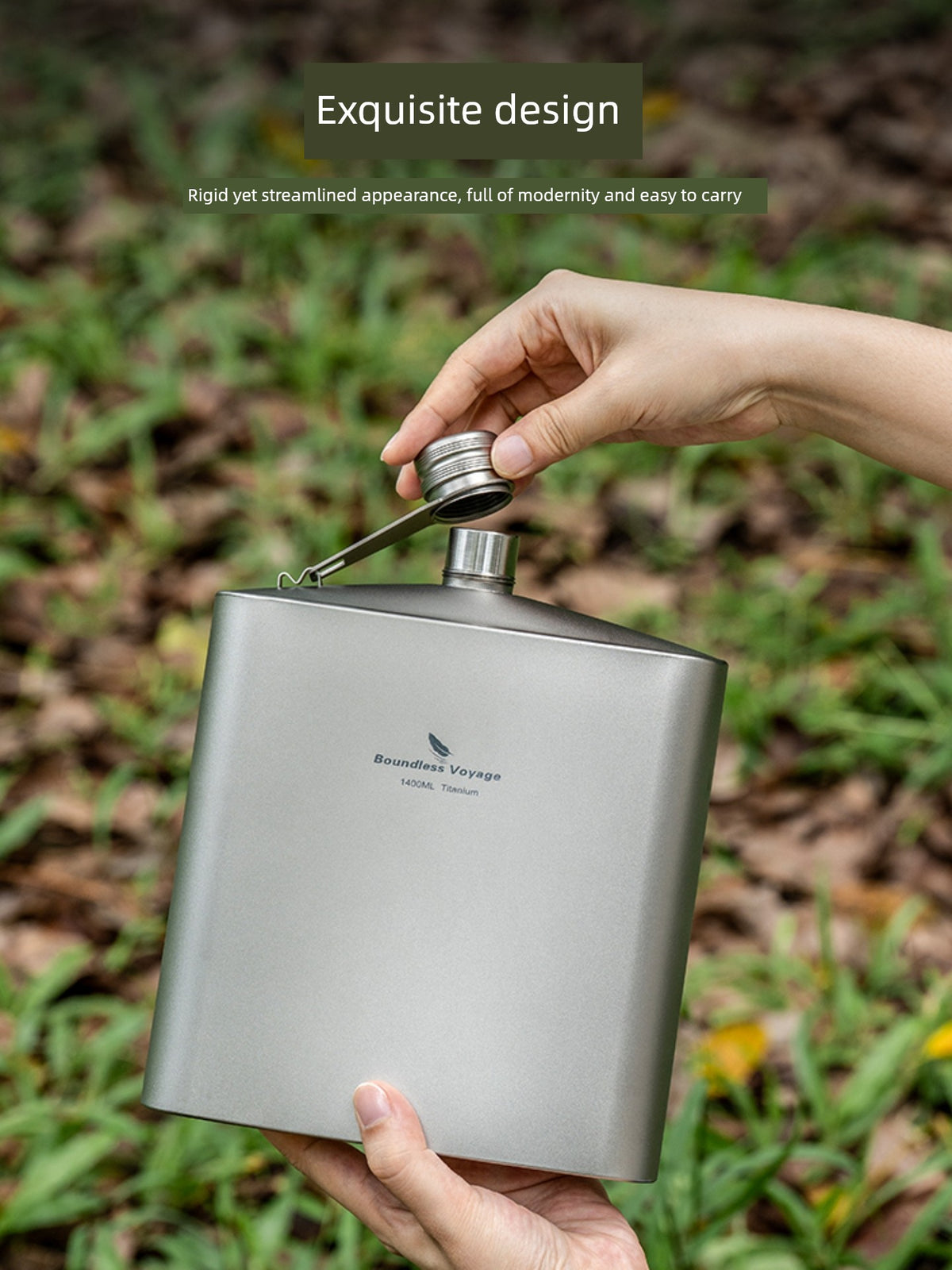 Biwei Pure Titanium Flask Large Capacity Portable Outdoor Water Bottle Home Car Flat Liquor Bottle Square Open Flame