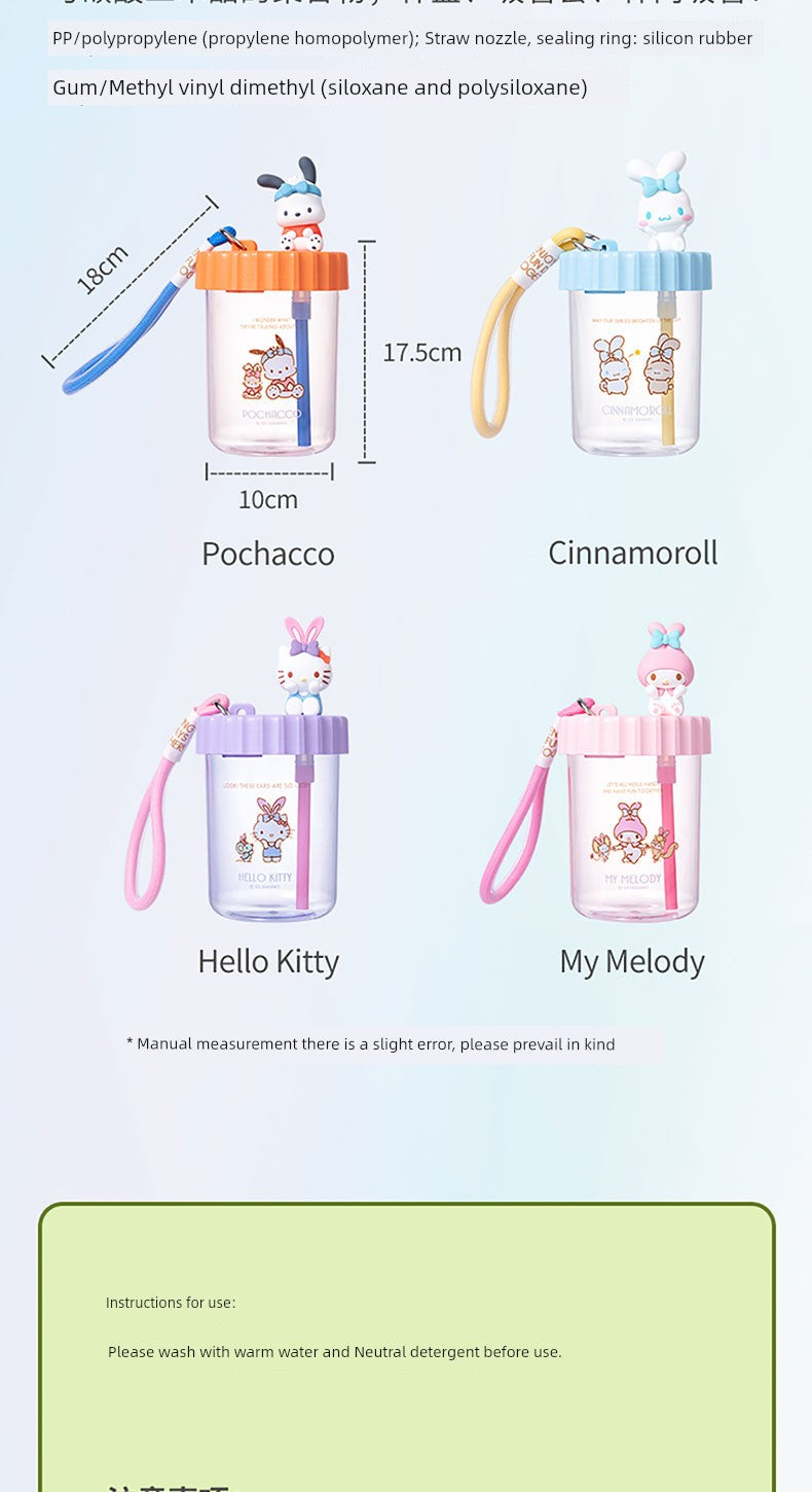 Miniso Sanrio Straw Cup with Strap, Plastic Cup, Pochacco Cinnamoroll Portable Water Cup