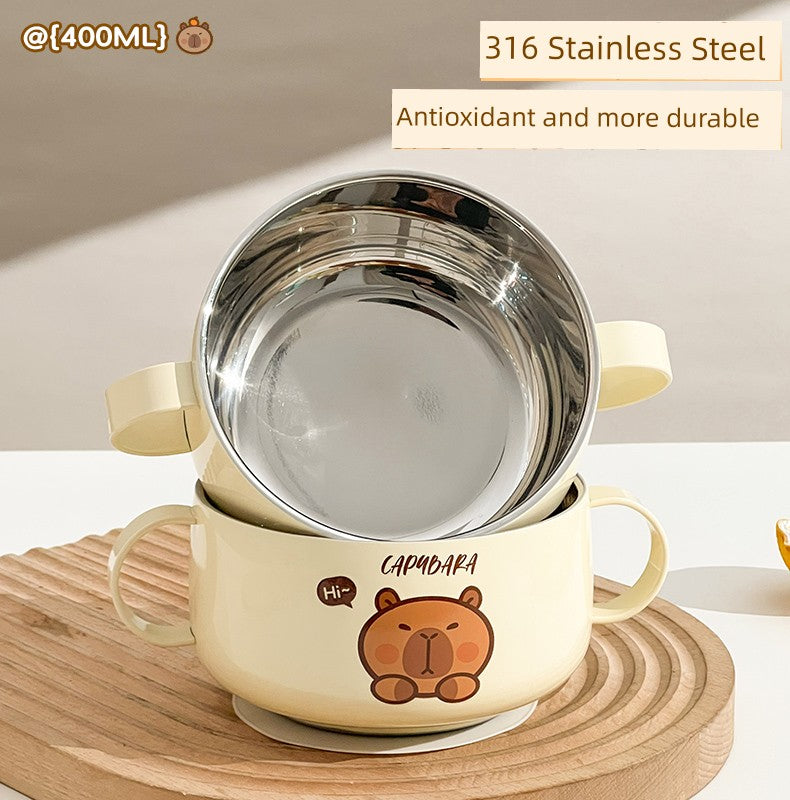 Kapibala Baby Double-Eared Bowl 316 Stainless Steel Kidsren's Bowl Milk Bowl Breakfast Small Bowl Fruit Bowl Eating Bowl