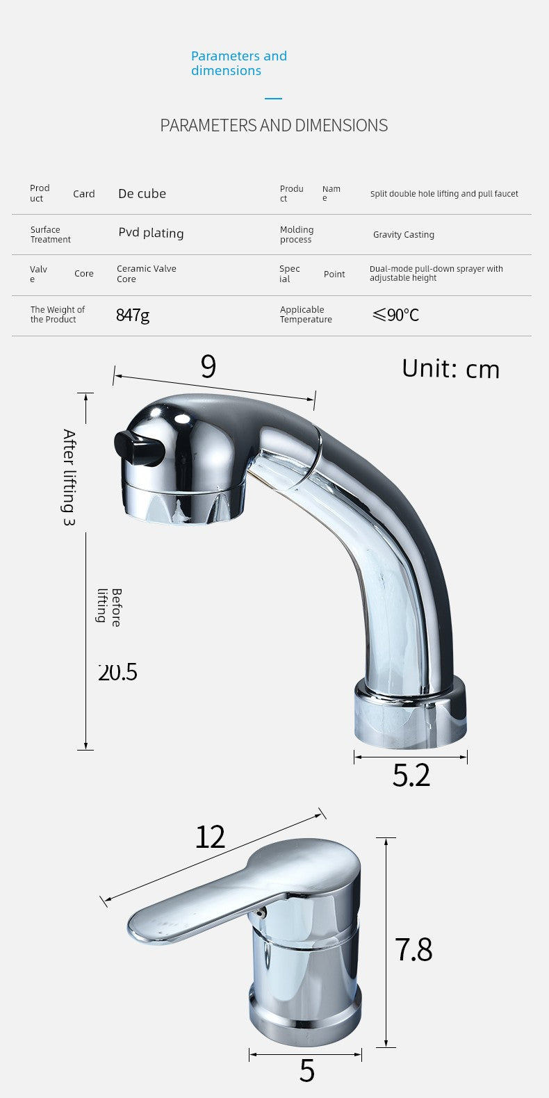 Shampoo Bed with Separate Double-Hole Pull-Out Basin Faucet, Retractable Adjustable Basin, Washbasin Hot and Cold Water Faucet