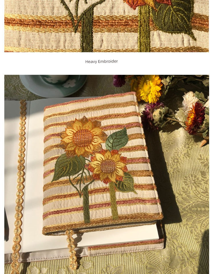 Life Comic Sunflower Embroidery A5B6A6 Handmade Cloth Book Cover Journal Book Sleeve Book Protector Cultural and Creative Gift
