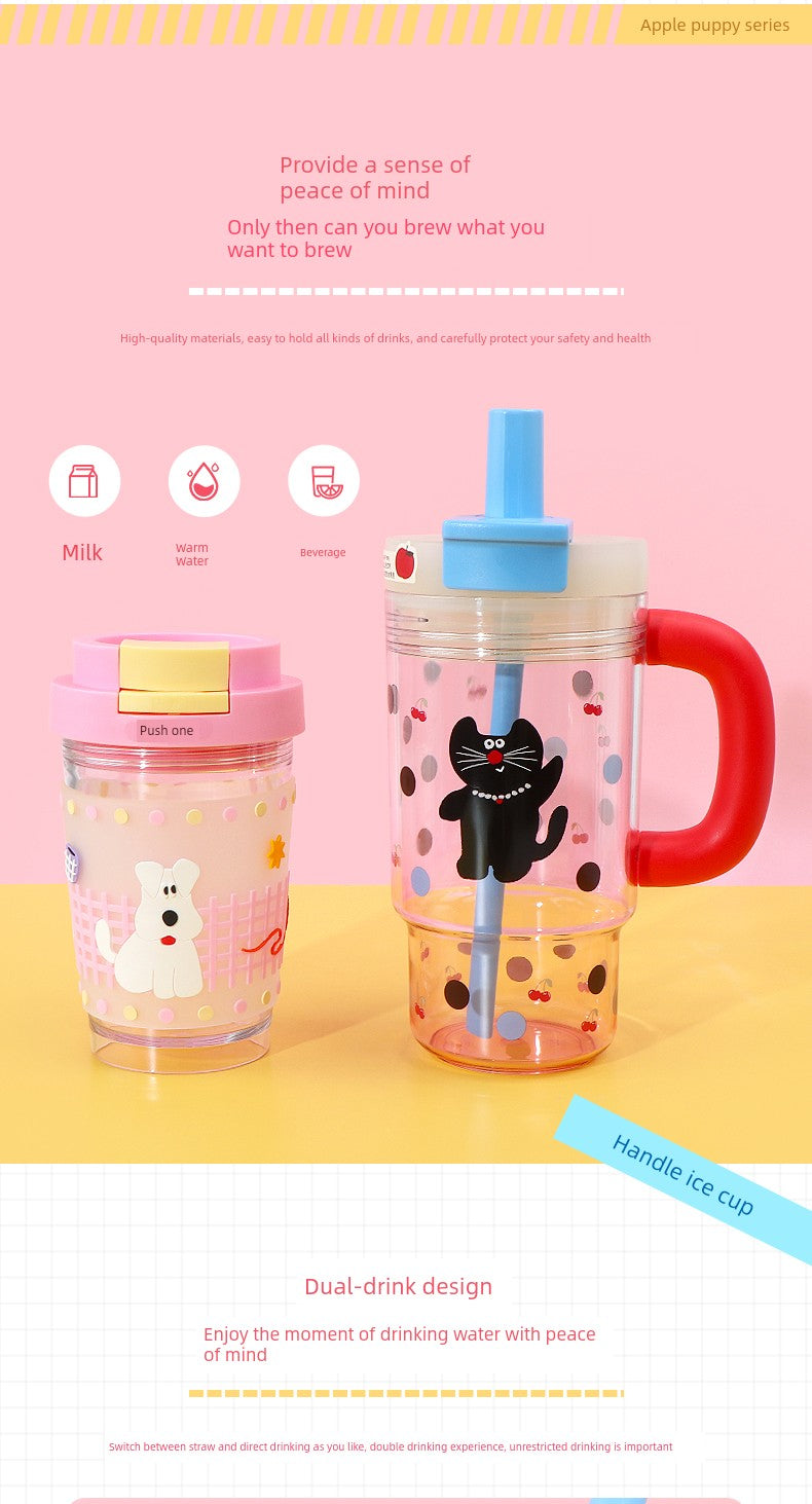 Miniso Apple Puppy Cold Brew Coffee Cup Cute Summer Water Cup Student Handle Ice Cup