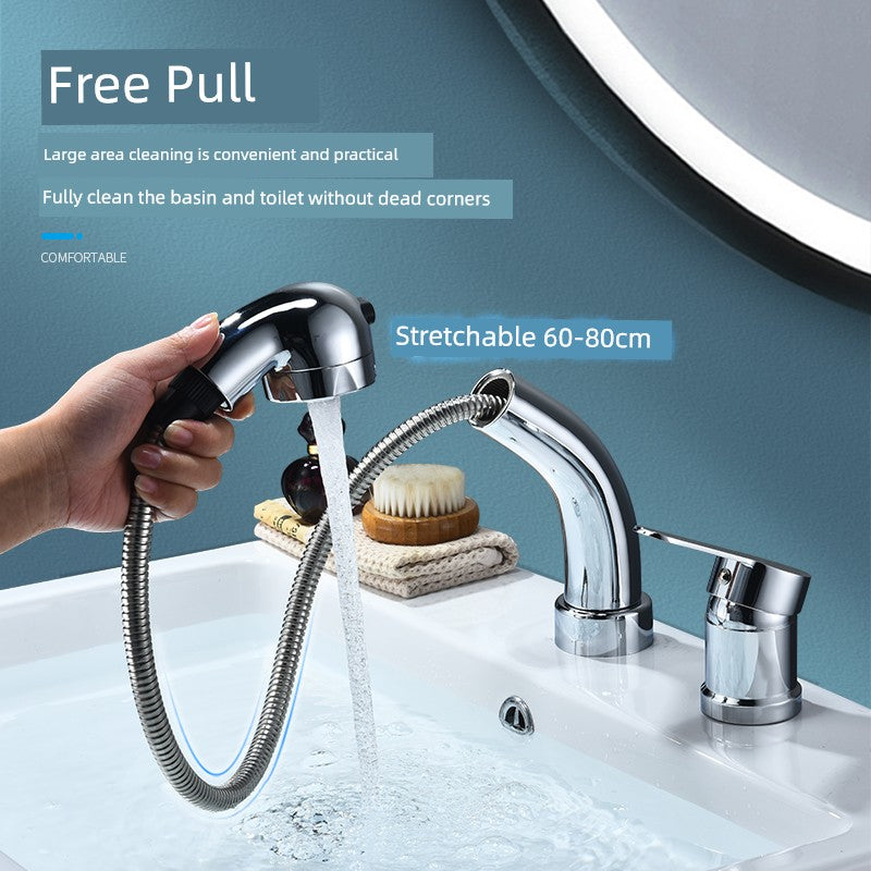 Shampoo Bed with Separate Double-Hole Pull-Out Basin Faucet, Retractable Adjustable Basin, Washbasin Hot and Cold Water Faucet