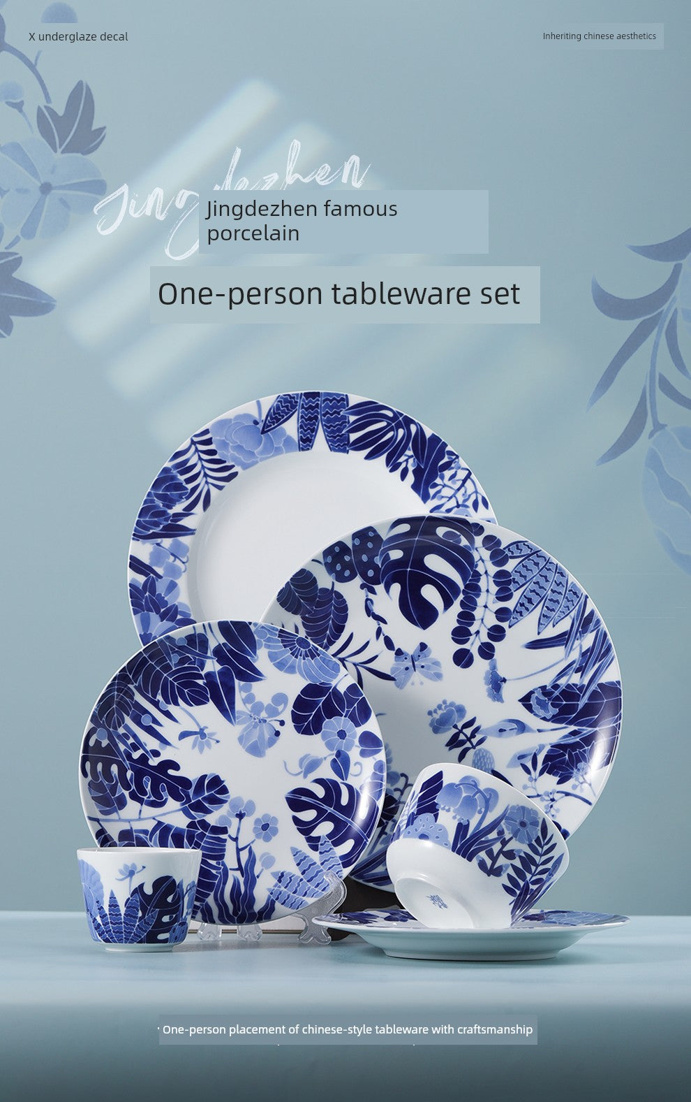 Jingdezhen Official Lead-Free Ceramic Tableware Set for Home Use, Including Rice Bowls, Water Cups, Chinese-Style Plates and Dishes, Suitable for Gifting