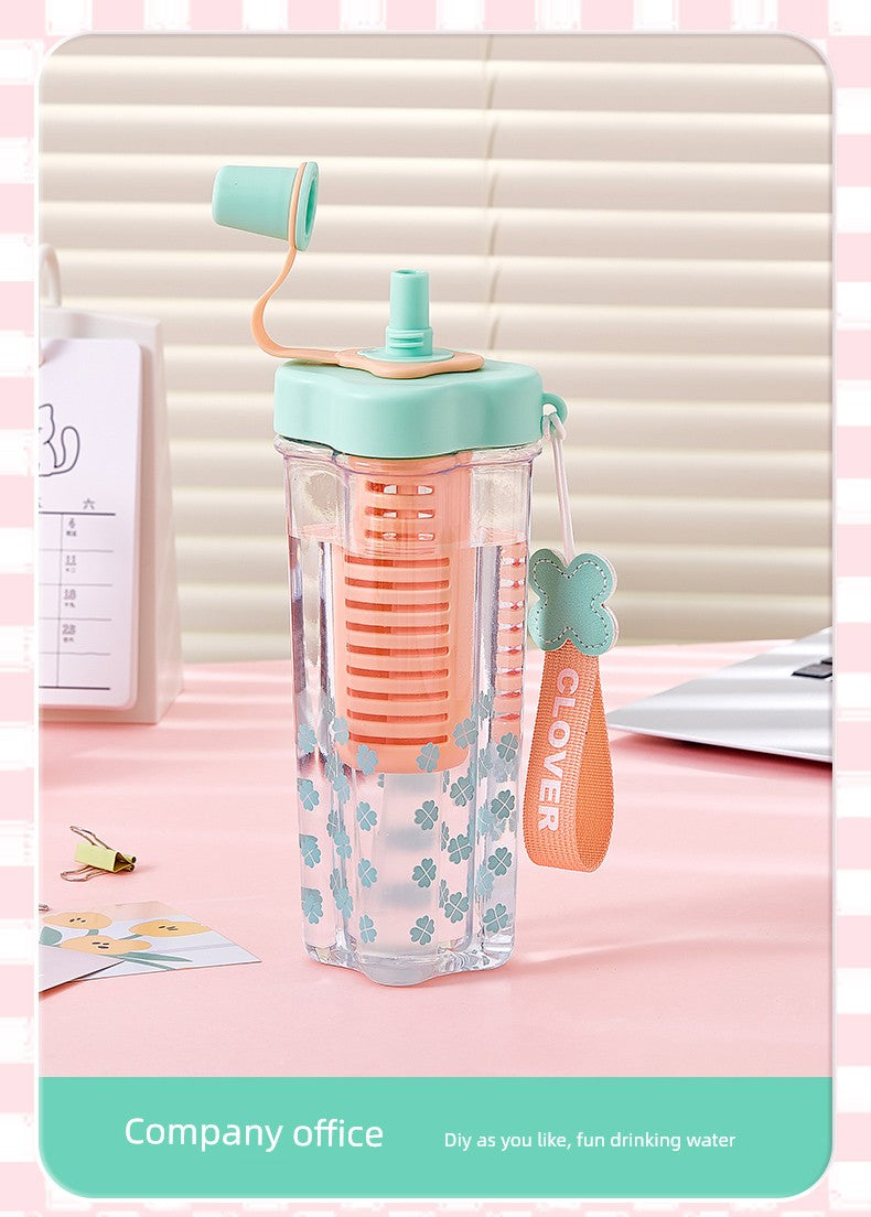 Miniso Large-Capacity Water Cup for Women, High-Looking Student, High-Temperature Resistant Plastic Cup with Straw, Portable Summer New Model