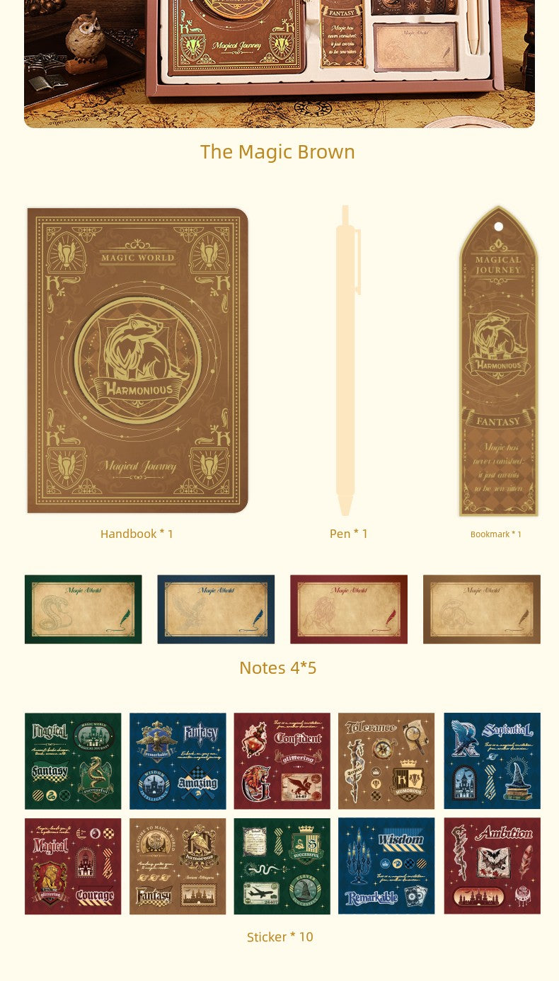 Magic Academy Notebook Set Gift Box Harry Potter Planner High-Quality Notebook for Elementary and Middle School Students School Supplies Diary Planner Sticker Pack Birthday Gift