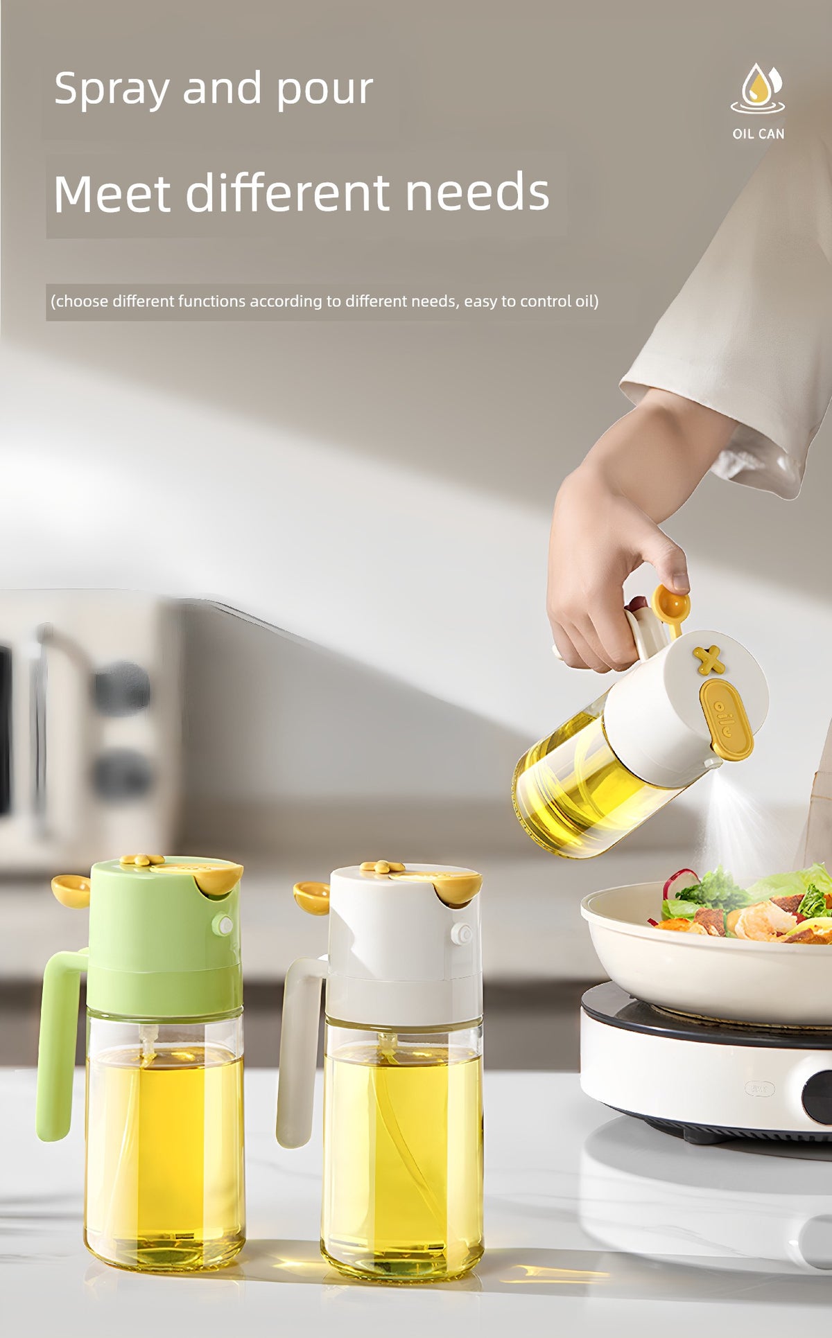 Miniso Oil Spray Bottle for Home Use, Non-Drip Kitchen Oil Container, Glass Seasoning Bottle, Mist-Type Dual-Use Leak-Proof Oil Bottle