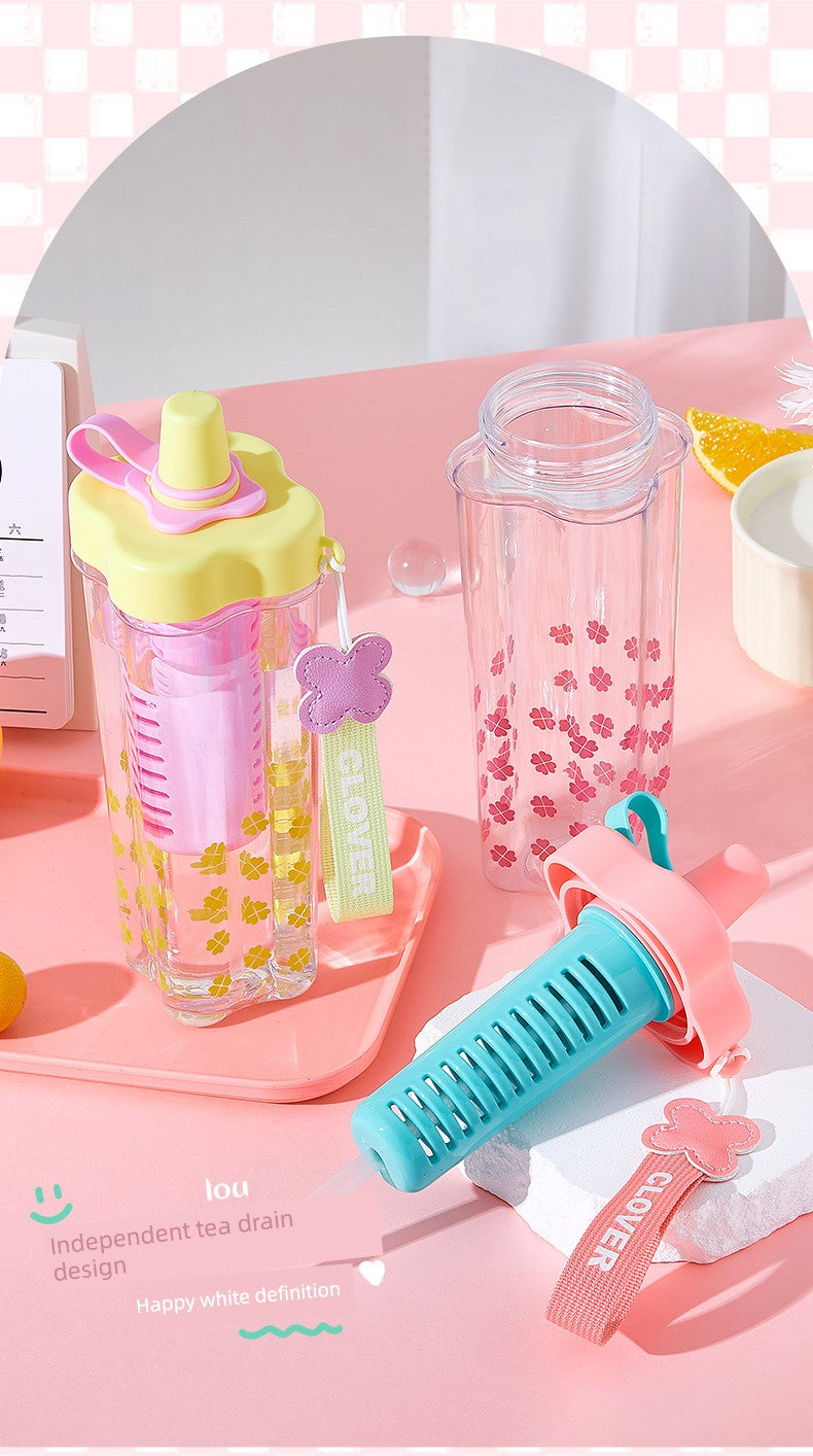 Miniso Large-Capacity Water Cup for Women, High-Looking Student, High-Temperature Resistant Plastic Cup with Straw, Portable Summer New Model