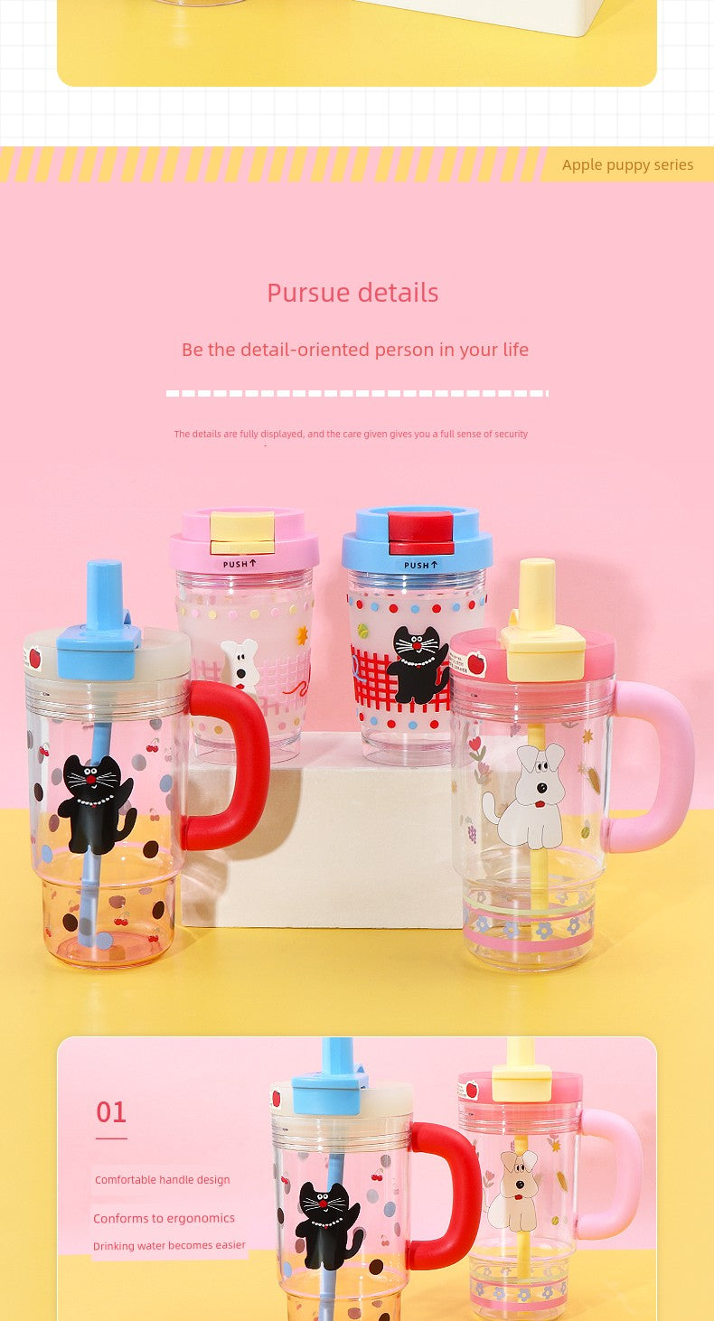 Miniso Apple Puppy Cold Brew Coffee Cup Cute Summer Water Cup Student Handle Ice Cup