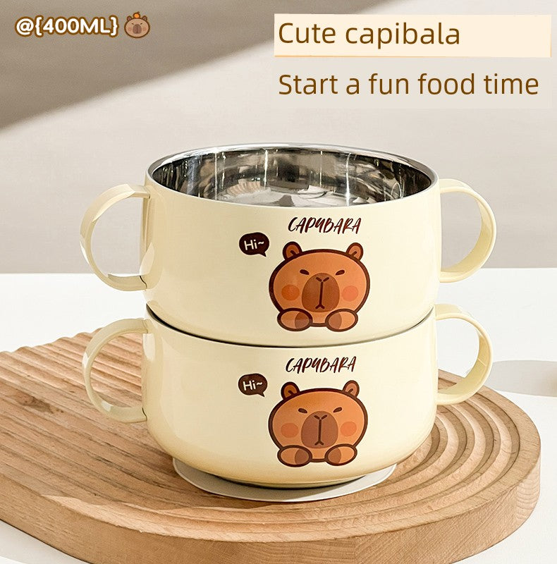 Kapibala Baby Double-Eared Bowl 316 Stainless Steel Kidsren's Bowl Milk Bowl Breakfast Small Bowl Fruit Bowl Eating Bowl