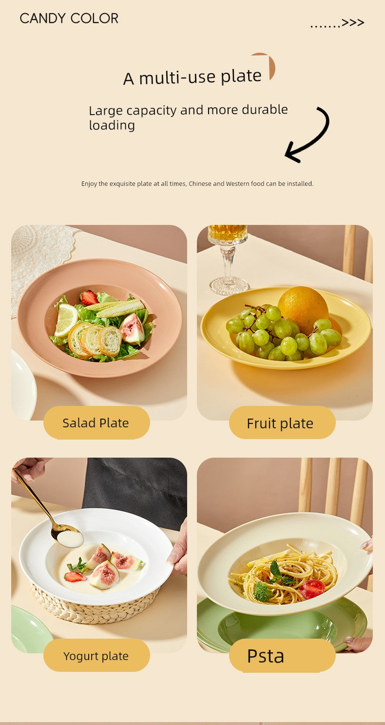 Fruit and Vegetable Salad Bowl, Deep Plate, Dessert Plate, ins Style, Simple Curry Rice, Instant Noodle Bowl, Home Use, High-End Feel