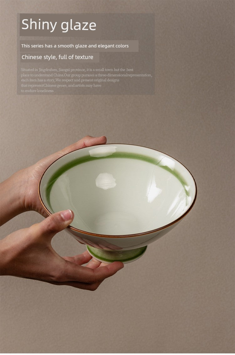 Handmade Gold-Inlaid Ceramic Bowl with High Rim, Suitable for Home Use, Ceramic Rice Bowl, Salad Bowl, Ramen Bowl, Commercial Use
