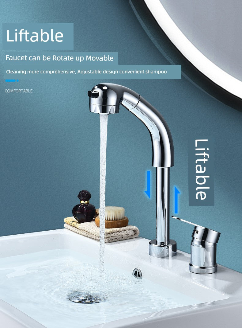Shampoo Bed with Separate Double-Hole Pull-Out Basin Faucet, Retractable Adjustable Basin, Washbasin Hot and Cold Water Faucet