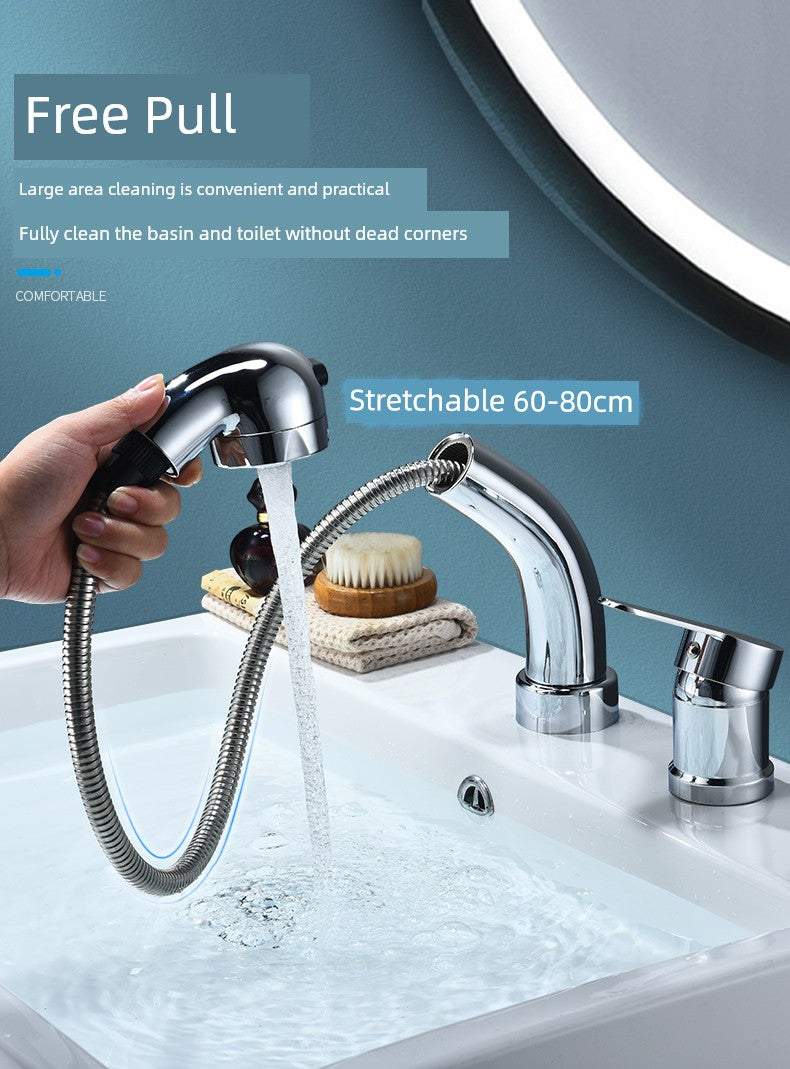 Shampoo Bed with Separate Double-Hole Pull-Out Basin Faucet, Retractable Adjustable Basin, Washbasin Hot and Cold Water Faucet