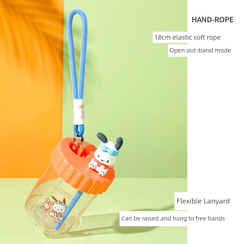 Miniso Sanrio Straw Cup with Strap, Plastic Cup, Pochacco Cinnamoroll Portable Water Cup