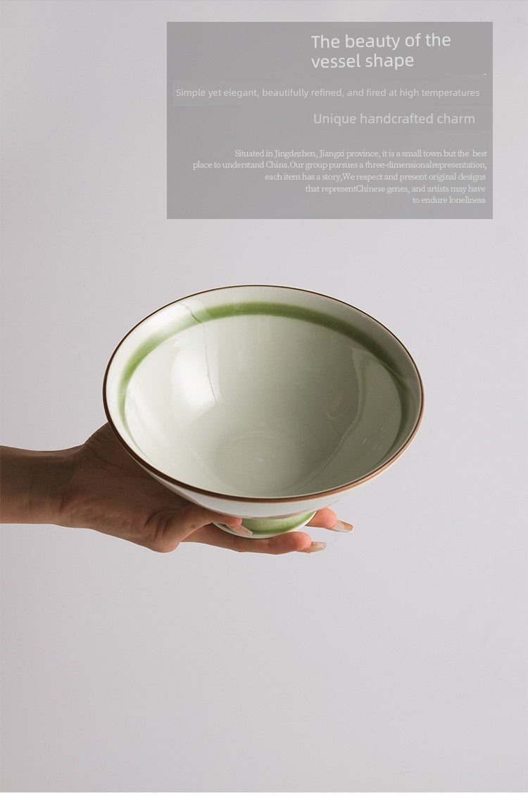 Handmade Gold-Inlaid Ceramic Bowl with High Rim, Suitable for Home Use, Ceramic Rice Bowl, Salad Bowl, Ramen Bowl, Commercial Use