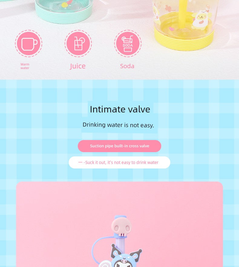 Miniso Sanrio Straw Cup with Strap, Plastic Cup, Pochacco Cinnamoroll Portable Water Cup
