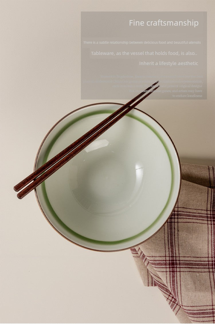 Handmade Gold-Inlaid Ceramic Bowl with High Rim, Suitable for Home Use, Ceramic Rice Bowl, Salad Bowl, Ramen Bowl, Commercial Use
