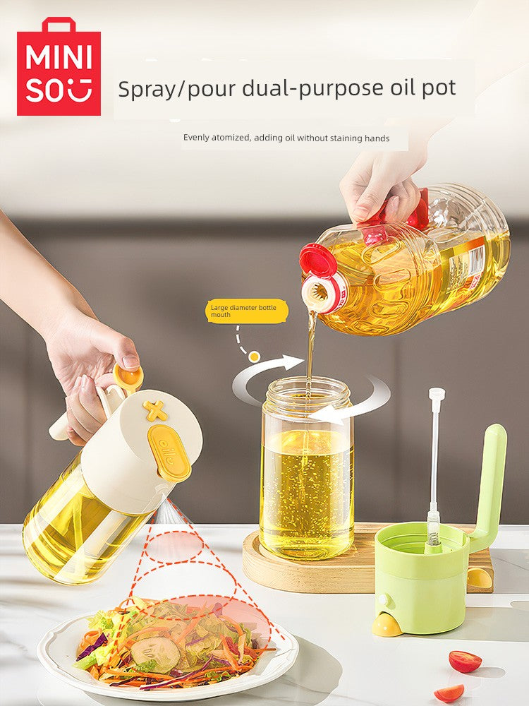 Miniso Oil Spray Bottle for Home Use, Non-Drip Kitchen Oil Container, Glass Seasoning Bottle, Mist-Type Dual-Use Leak-Proof Oil Bottle