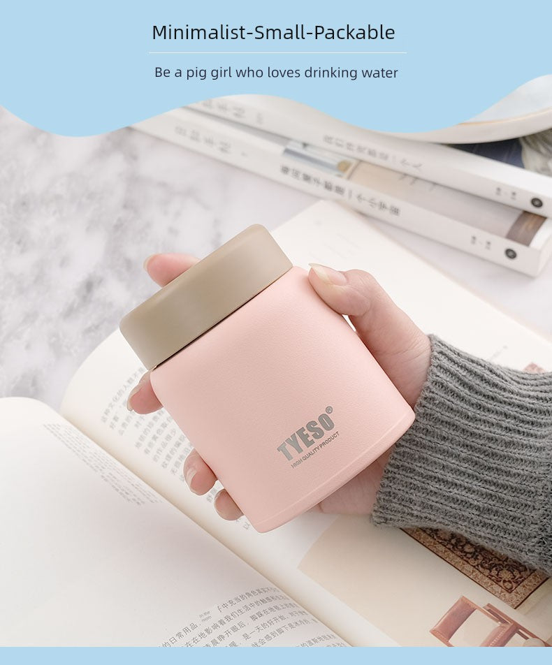 Insulated Cup for Women, Portable, Small Wide-Mouth, Large Diameter, Short and Chubby Style, Compact Stainless Steel Water Bottle, Cute Big Belly Cup