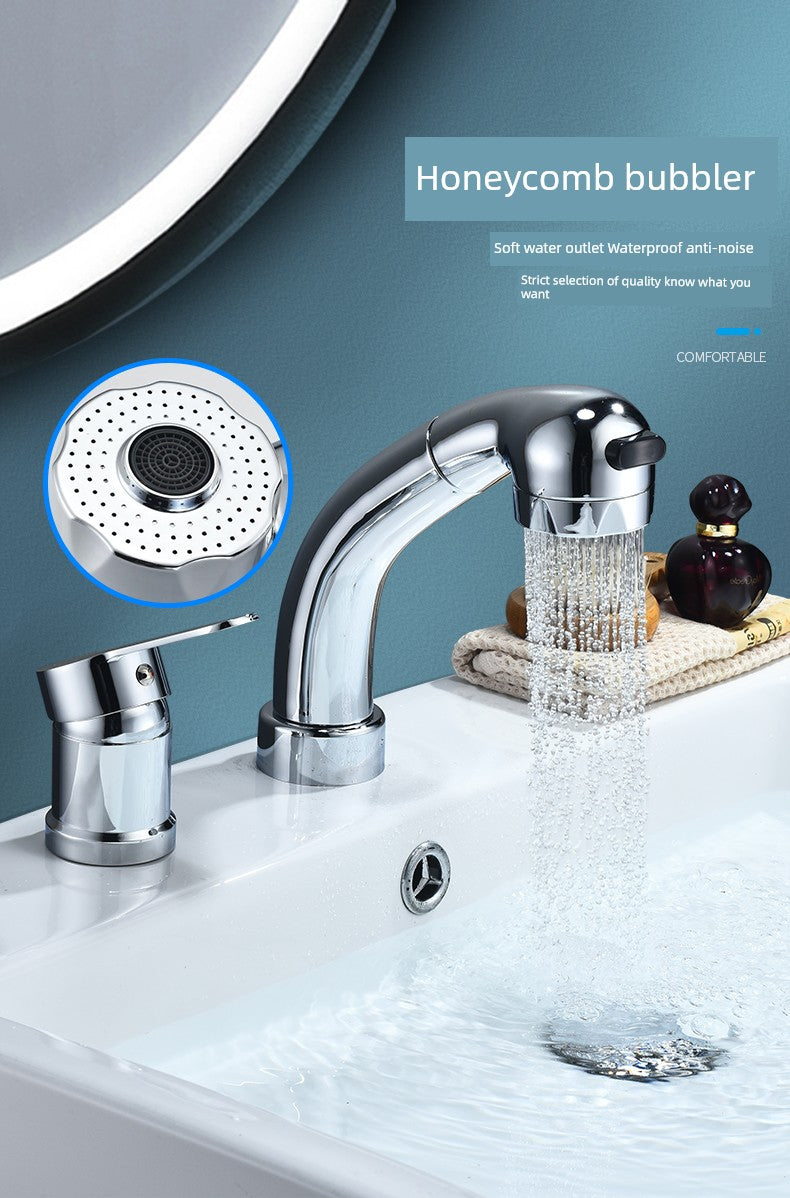 Shampoo Bed with Separate Double-Hole Pull-Out Basin Faucet, Retractable Adjustable Basin, Washbasin Hot and Cold Water Faucet