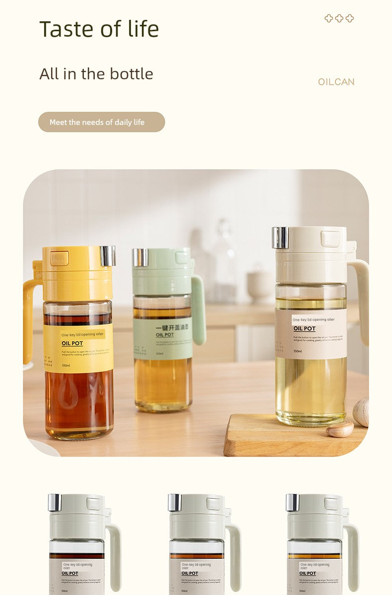 Glass Oil Pot for Kitchen Use, Leak-Proof Oil Bottle, Non-Drip Special Soy Sauce and Vinegar Seasoning Bottle, Oil Container