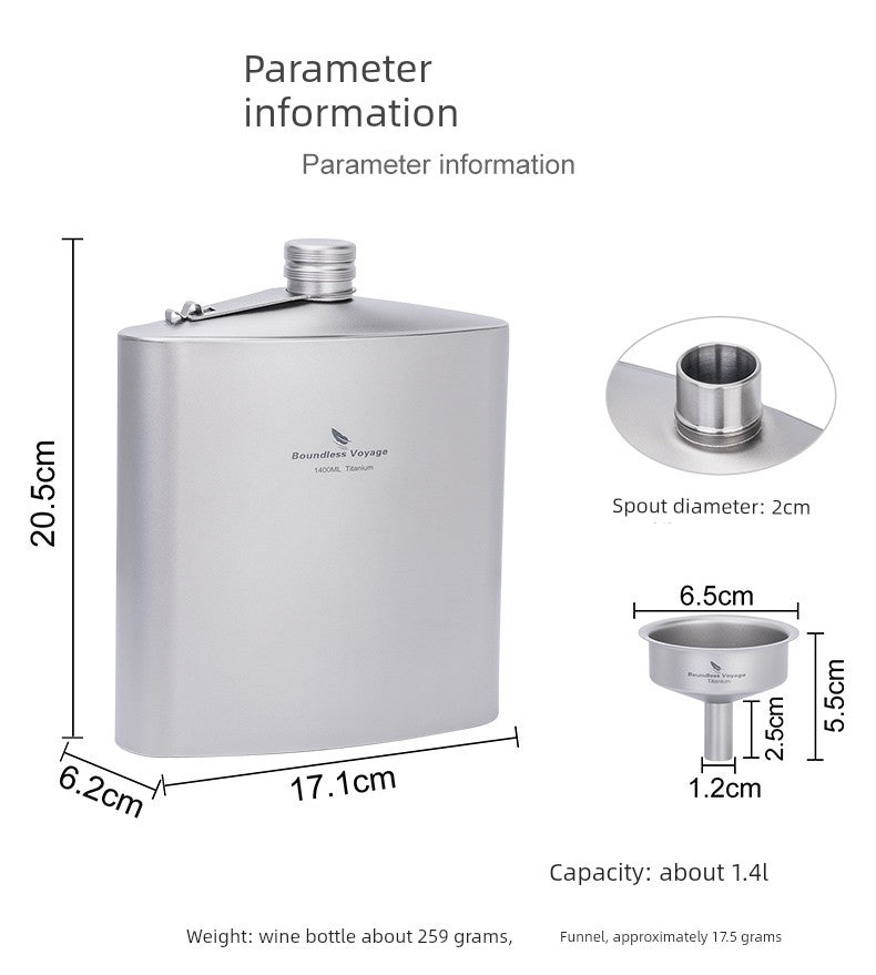 Biwei Pure Titanium Flask Large Capacity Portable Outdoor Water Bottle Home Car Flat Liquor Bottle Square Open Flame