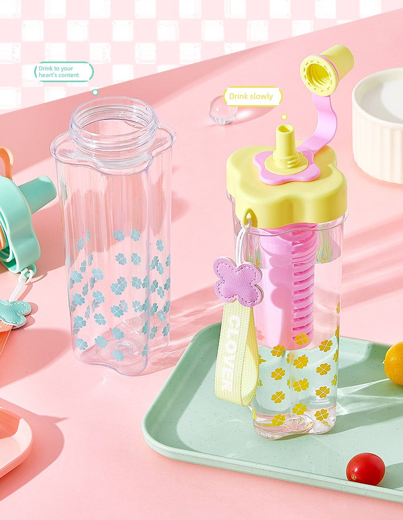 Miniso Large-Capacity Water Cup for Women, High-Looking Student, High-Temperature Resistant Plastic Cup with Straw, Portable Summer New Model