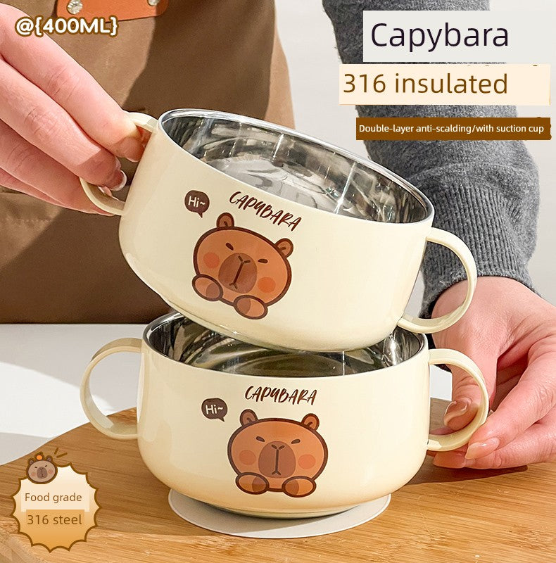 Kapibala Baby Double-Eared Bowl 316 Stainless Steel Kidsren's Bowl Milk Bowl Breakfast Small Bowl Fruit Bowl Eating Bowl