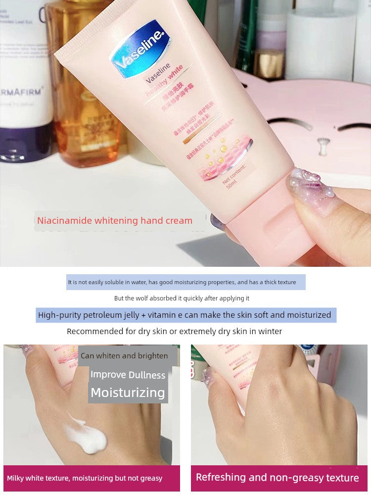 Vaseline Hand Cream Moisturizing and Hydrating for Women, Niacinamide Prevents Dryness and Cracking, Small Tube, Refreshing and Non-Greasy for Men in Summer