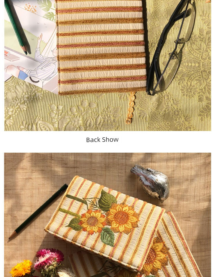 Life Comic Sunflower Embroidery A5B6A6 Handmade Cloth Book Cover Journal Book Sleeve Book Protector Cultural and Creative Gift