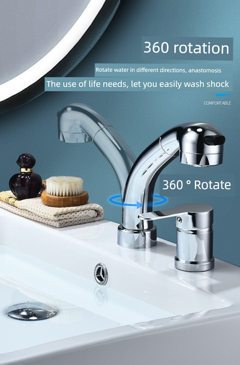 Shampoo Bed with Separate Double-Hole Pull-Out Basin Faucet, Retractable Adjustable Basin, Washbasin Hot and Cold Water Faucet