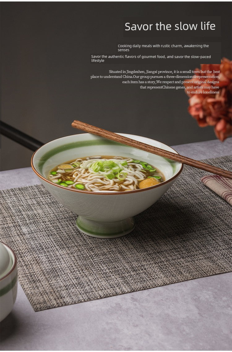 Handmade Gold-Inlaid Ceramic Bowl with High Rim, Suitable for Home Use, Ceramic Rice Bowl, Salad Bowl, Ramen Bowl, Commercial Use