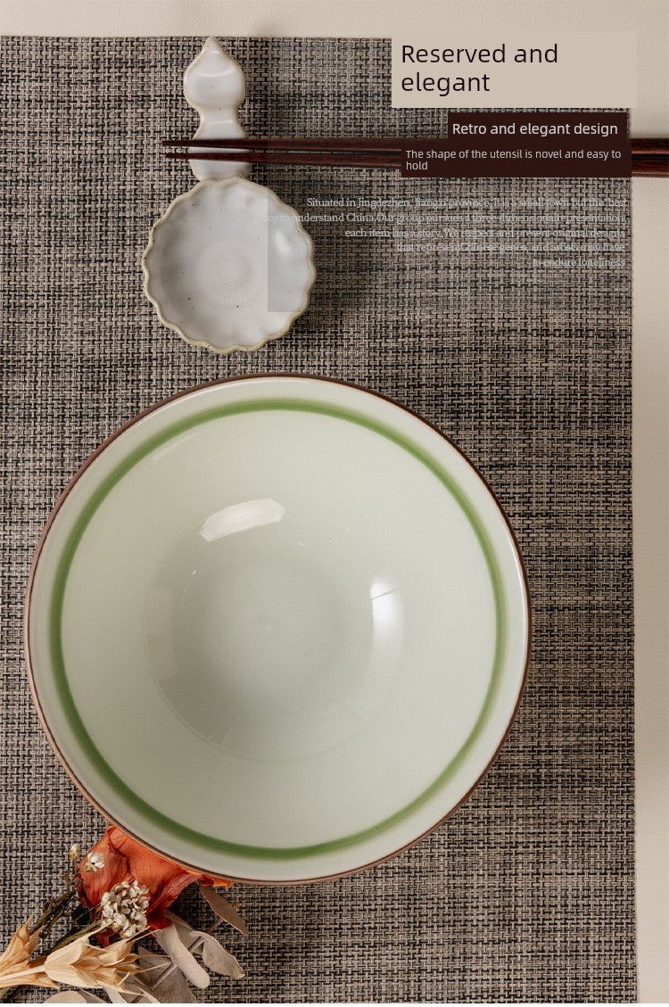 Handmade Gold-Inlaid Ceramic Bowl with High Rim, Suitable for Home Use, Ceramic Rice Bowl, Salad Bowl, Ramen Bowl, Commercial Use