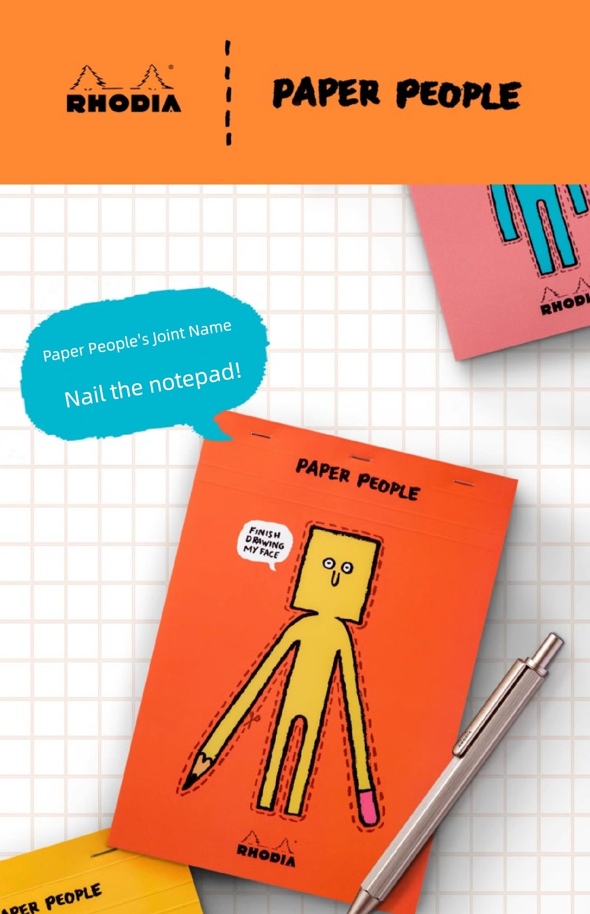 Rhodia French Rhodia Thumbtack Notebook Portable Flip-Up Notebook Tearable Pages High-Quality Aesthetic Fun Notepad Planner [Paper People Collaboration]